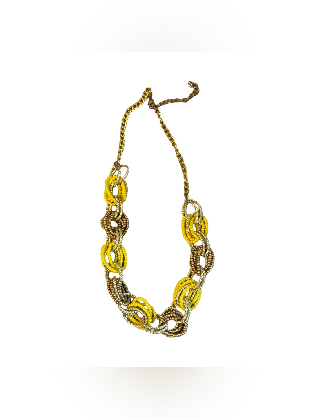 Yellow and Gold Beaded Statement Boho Electric Stylish Link Necklace